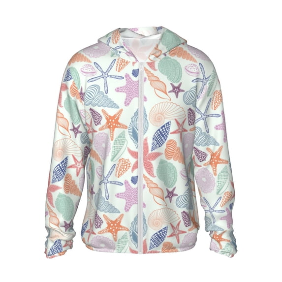 Balery Colorful Seashells Men's Women's UPF 50+ Sun Protection Lightweight Hoodie Performance Long Sleeve Shirt for Fishing Running-Medium