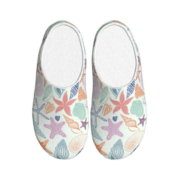 Balery Colorful Seashells Pattern Women's Fuzzy Memory Foam Slippers Fluffy Winter House Shoes Indoor and Outdoor-42/43