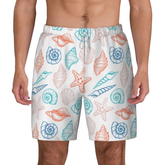 Balery Colorful Seashells1 Mens Swim Trunks Swim Shorts for Men Quick Dry Inseam Beach Shorts with Compression Liner Pocket-Medium