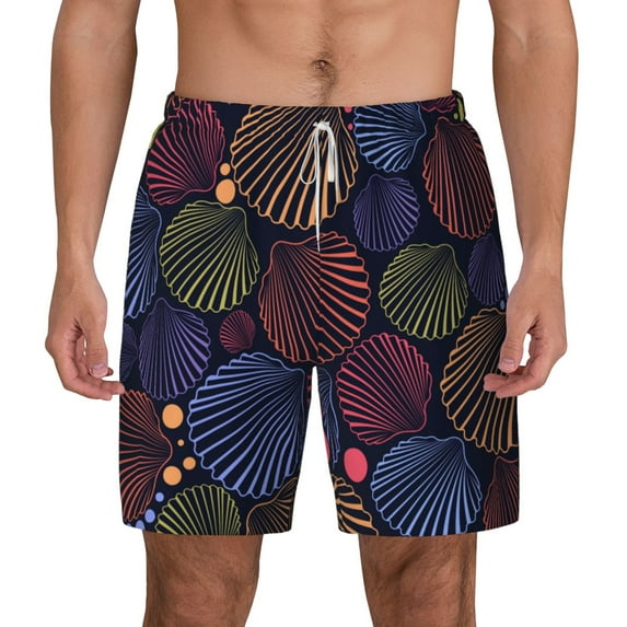 Balery Colorful Shells Mens Swim Trunks Swim Shorts for Men Quick Dry Inseam Beach Shorts with Compression Liner Pocket-Large