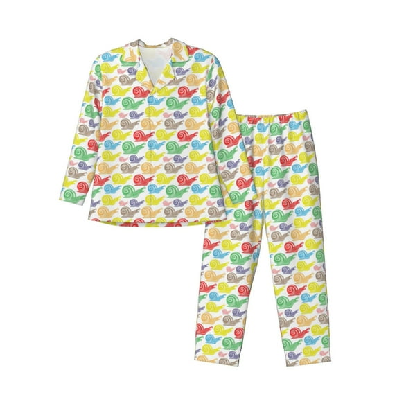 Balery Colorful Snails Pattern Pajama Sets for Men Long Sleeve 2 Piece Sleepwear Loungewear Sets Soft PJ's with Pockets Long Sleeve Comfy Pj Sets-Medium