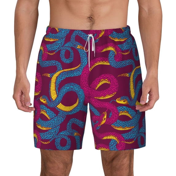 Balery Colorful Snake Mens Swim Trunks Swim Shorts for Men Quick Dry Inseam Beach Shorts with Compression Liner Pocket-3X-Large