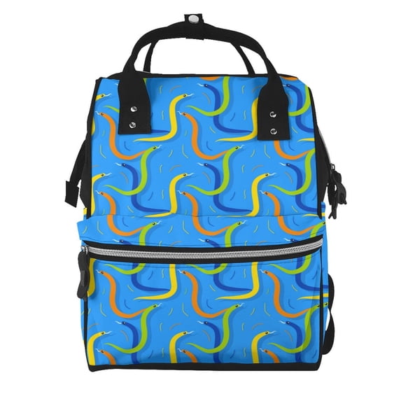 Balery Colorful Snake Mummy Backpack - Waterproof Twill Canvas, Large Capacity Diaper Bag with Multiple Pockets and Adjustable Straps