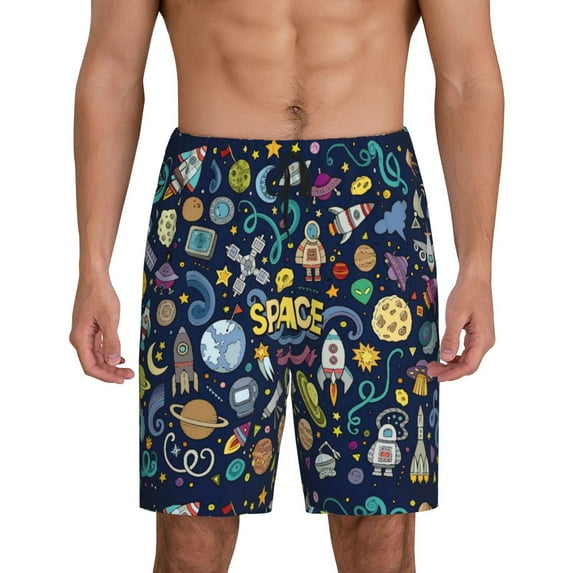 Balery Colorful Space Men's Cotton Knit Pajama Shorts Waistband & Pockets,Short Pajama Pants-3X-Large