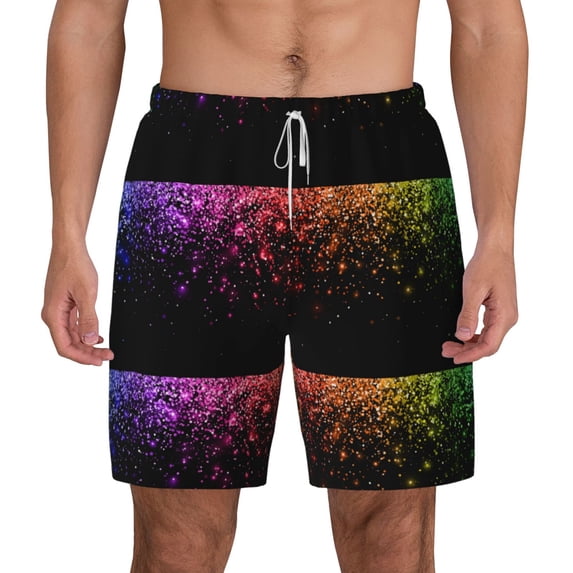 Balery Colorful Sparkling Mens Swim Trunks Swim Shorts for Men Quick Dry Inseam Beach Shorts with Compression Liner Pocket-X-Large