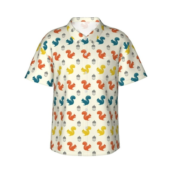 Balery Colorful Squirrel Print Men's Hawaiian Shirts Short Sleeve Beach Shirt Relaxed Fit Vacation Button Down Shirts-XX-Large