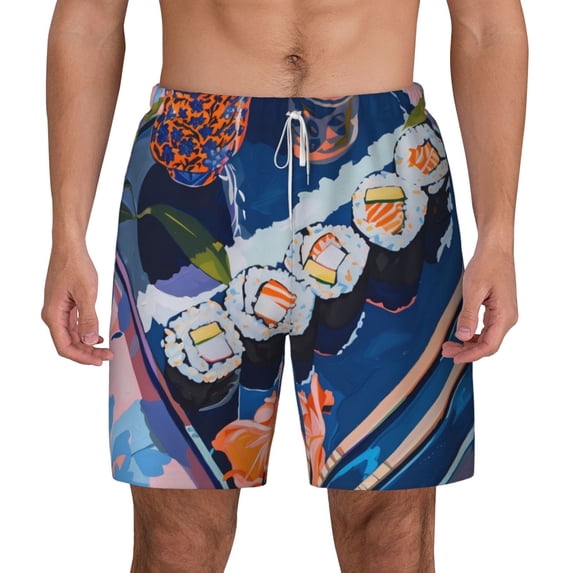 Balery Colorful Sushi Food Art Mens Swim Trunks Swim Shorts for Men Quick Dry Inseam Beach Shorts with Compression Liner Pocket-Small