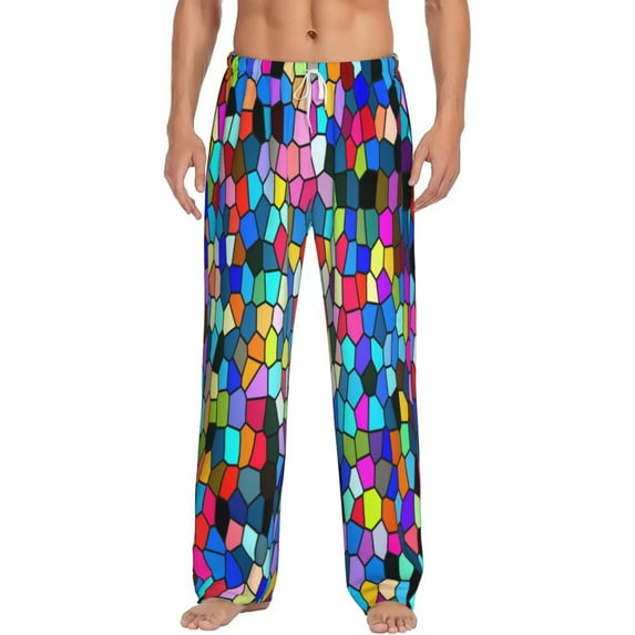 Balery Colorful Tie Dye Stained Glass 2 print Men's Pajama Pants,Ultra Lightweight Pjs,Lounge Pant-Large