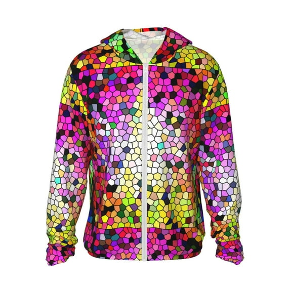 Balery Colorful Tie Dye Stained Glass 3 Men's Women's UPF 50+ Sun Protection Lightweight Hoodie Performance Long Sleeve Shirt for Fishing Running-XX-Large