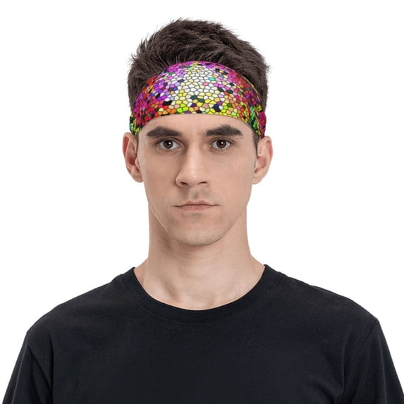 Balery Colorful Tie Dye Stained Glass 3 Sports Headbands for Men,Moisture Wicking Workout Headband, Sweatband Headbands for Running,Cycling,Football