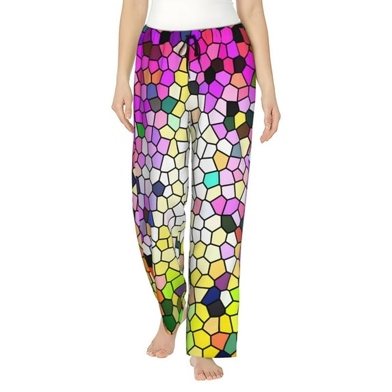 Balery Colorful Tie Dye Stained Glass 3 print Women's Pajama Pants,Ultra Lightweight Pjs,Lounge Pant-Small