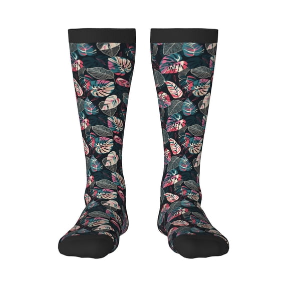 Balery Colorful Tropical Leaves Printed Novelty Socks Men's Women's Crew Socks Sports Socks Knee High Socks Cotton Socks Quirky and Cool Socks