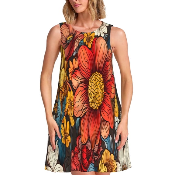 Balery Colorful Vintage Floral Pattern Pattern Women’s Summer Dresses – Loose Sleeveless Sundress, Casual and Comfortable Beach Dress for Hot Days