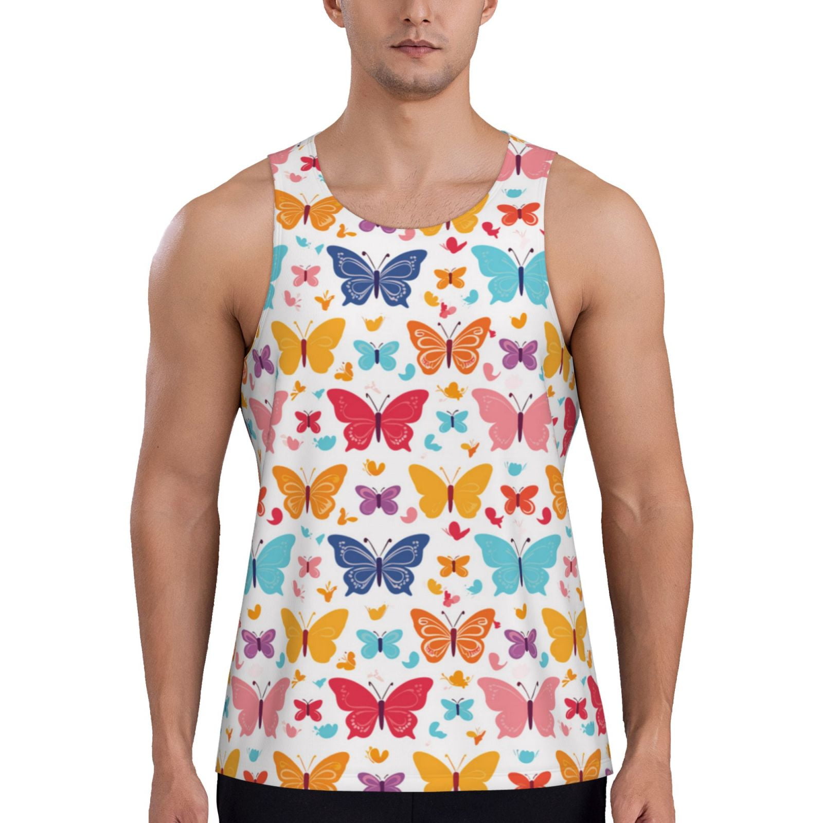 Ben Riley Workout Top Balery Colorful butterflies Pattern Men's Workout Tank Top Gym Muscle ...