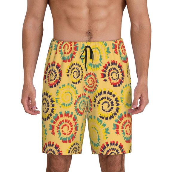 Balery Colourful Tie Dye 1 Men's Cotton Knit Pajama Shorts Waistband & Pockets,Short Pajama Pants-4X-Large