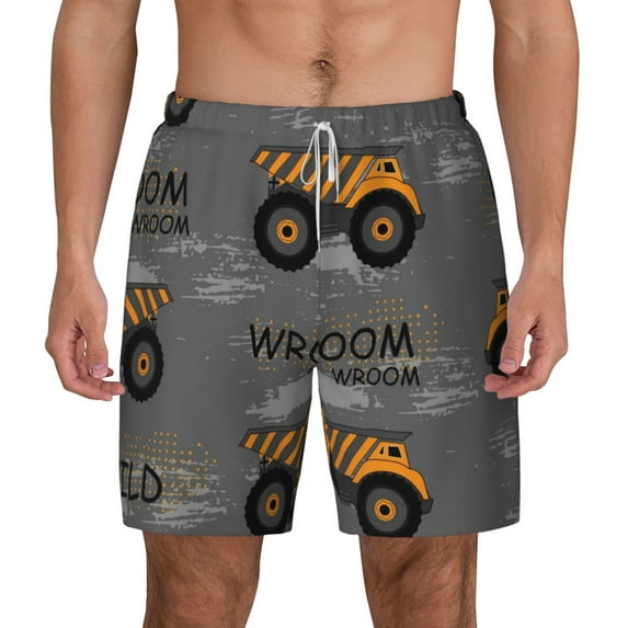 Balery Construction Machines Mens Swim Trunks Swim Shorts for Men Quick Dry Inseam Beach Shorts with Compression Liner Pocket-Large