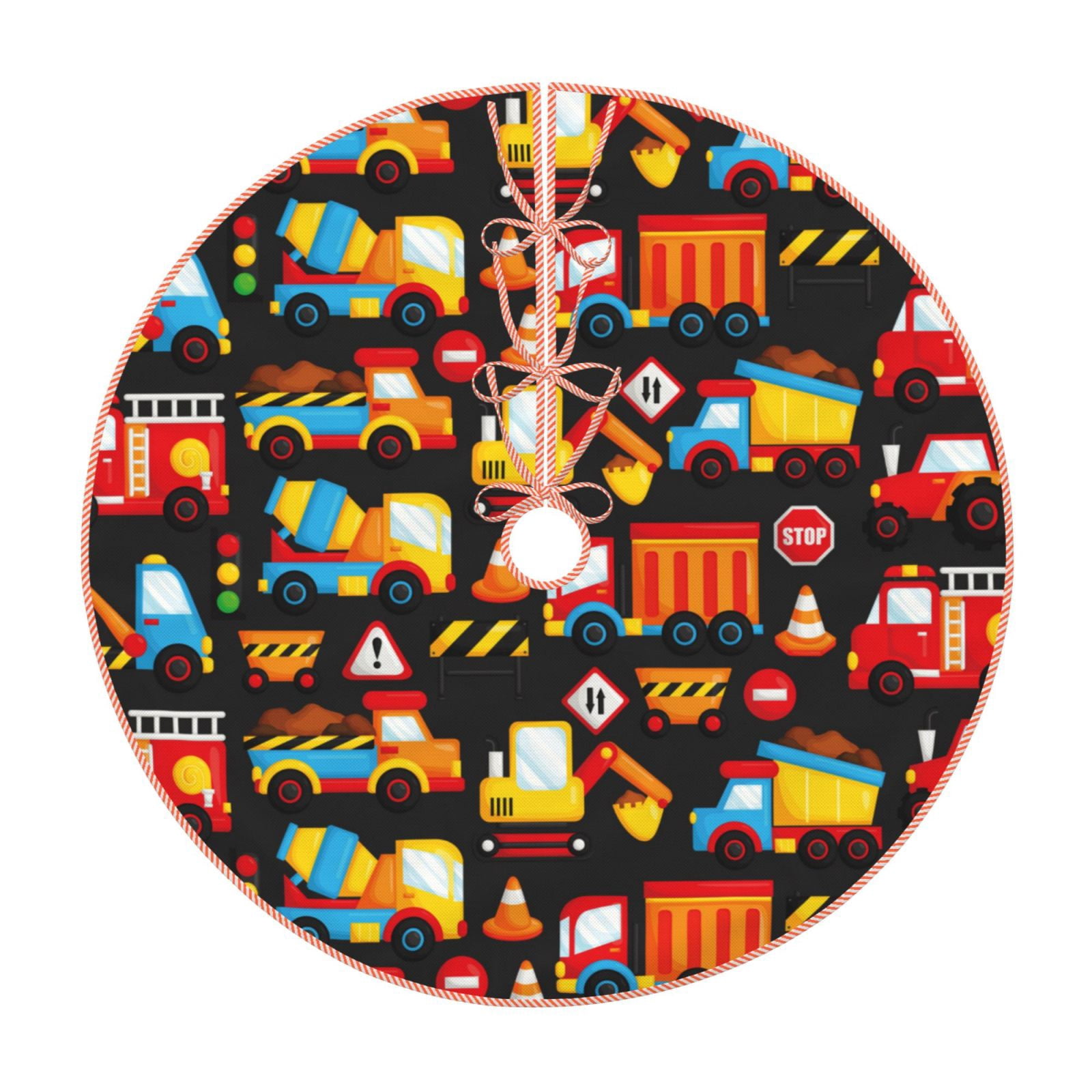 Balery Construction Truck Printed Christmas Tree Skirt , Merry