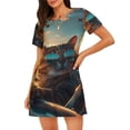 thumbnail image 1 of Balery Cool Cat Driving Sunset Pattern Womens Short Sleeve Sleepshirt Scoopneck Cute Nightdress Comfy Nightgown Loungewear Dress, 1 of 6