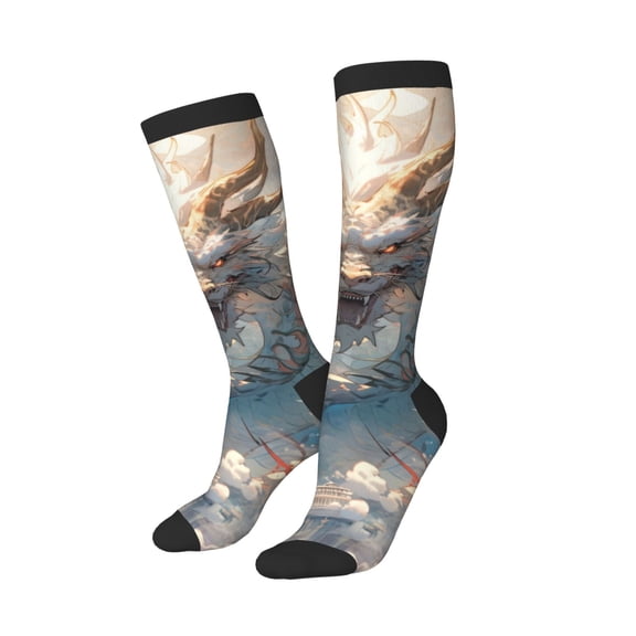 Balery Cool Cloud White Dragon Printed Novelty Socks Men's Women's Crew Socks Sports Socks Knee High Socks Cotton Socks Quirky and Cool Socks