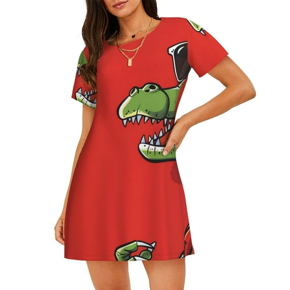 Balery Cool Crocodile With Sunglasses Pattern Womens Short Sleeve Sleepshirt Scoopneck Cute Nightdress Comfy Nightgown Loungewear Dress