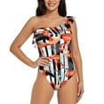 thumbnail image 1 of Balery Cool Flamingo One Shoulder Swimsuits for Women Ruffle Swimsuits Tummy Control One Shoulder Bathing Suits-Medium, 1 of 8