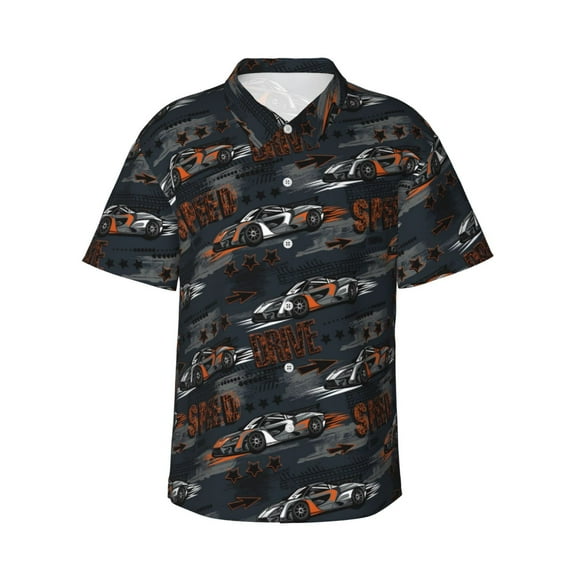 Balery Cool Sports Car Print Men's Hawaiian Shirts Short Sleeve Beach Shirt Relaxed Fit Vacation Button Down Shirts-Medium