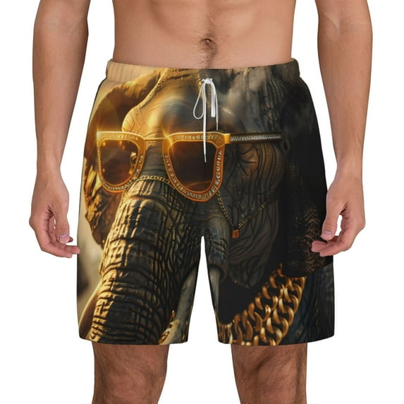 Balery Cool Sunglasses Elephant Art Mens Swim Trunks Swim Shorts for Men Quick Dry Inseam Beach Shorts with Compression Liner Pocket-Large