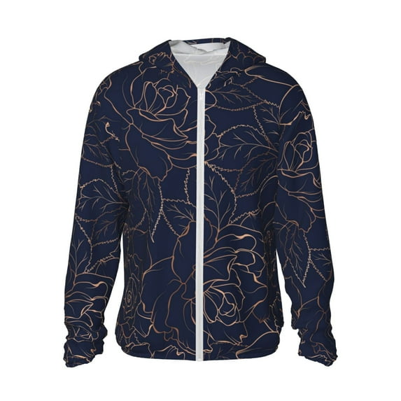 Balery Copper-Gold Gloss Outline Navy Dark Blue Men's Women's UPF 50+ Sun Protection Lightweight Hoodie Performance Long Sleeve Shirt for Fishing Running-XX-Large