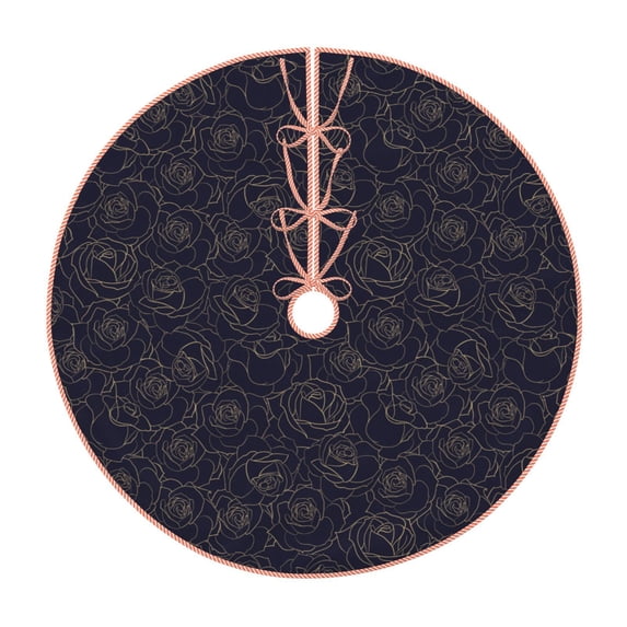 Balery Copper-Gold Gloss Outline Rose1 Printed Christmas Tree Skirt , Merry Christmas Party Christmas Tree Decoration,Adjustable Tree Skirt-48"