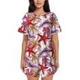 thumbnail image 1 of Balery Coral Reef Pattern Womens Pajama Sets 2 Piece Soft Short Sleeve Top and Shorts Sleepwear Round Neck Pjs Lounge Set with Pockets-Large, 1 of 7