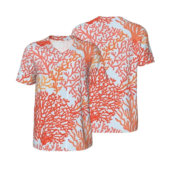 Balery Corals Baseball Jersey for Men Casual Button Down Shirts Short Sleeve Active Team Sports Uniform-Medium