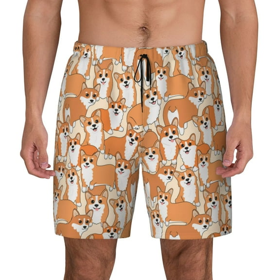 Balery Corgi Animal Mens Swim Trunks Swim Shorts for Men Quick Dry Inseam Beach Shorts with Compression Liner Pocket-Small