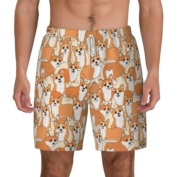 Balery Corgi Animal Mens Swim Trunks Swim Shorts for Men Quick Dry Inseam Beach Shorts with Compression Liner Pocket-Small