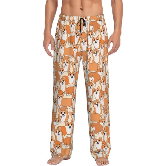 Balery Corgi Animal print Men's Pajama Pants,Ultra Lightweight Pjs,Lounge Pant-Large