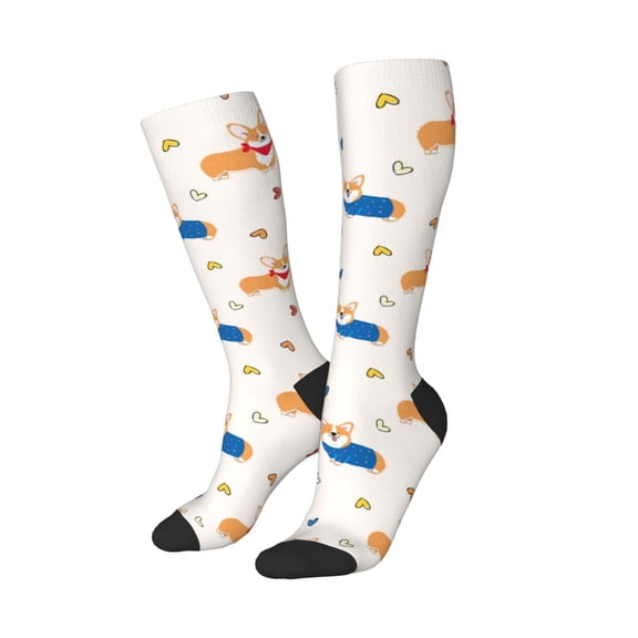 Balery Corgi Dog And Heart Printed Novelty Socks Men's Women's Crew Socks Sports Socks Knee High Socks Cotton Socks Quirky and Cool Socks