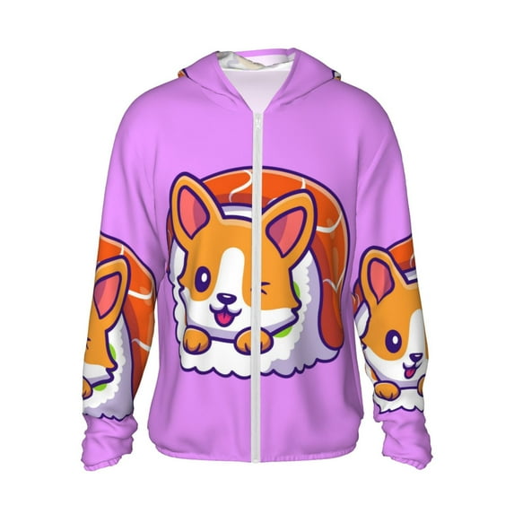 Balery Corgi In Sushi Roll Men's Women's UPF 50+ Sun Protection Lightweight Hoodie Performance Long Sleeve Shirt for Fishing Running-Medium