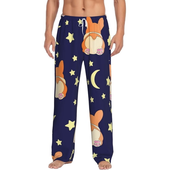 Balery Corgi Lying With Moons And Stars print Men's Pajama Pants,Ultra Lightweight Pjs,Lounge Pant-X-Large