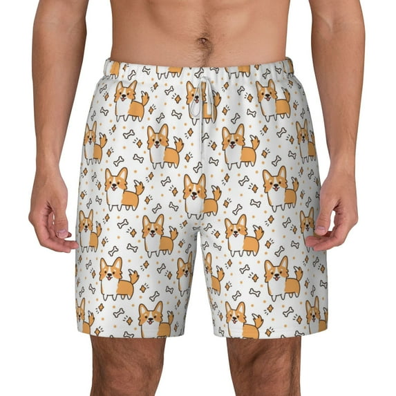 Balery Corgi with Hearts Mens Swim Trunks Swim Shorts for Men Quick Dry Inseam Beach Shorts with Compression Liner Pocket-Medium