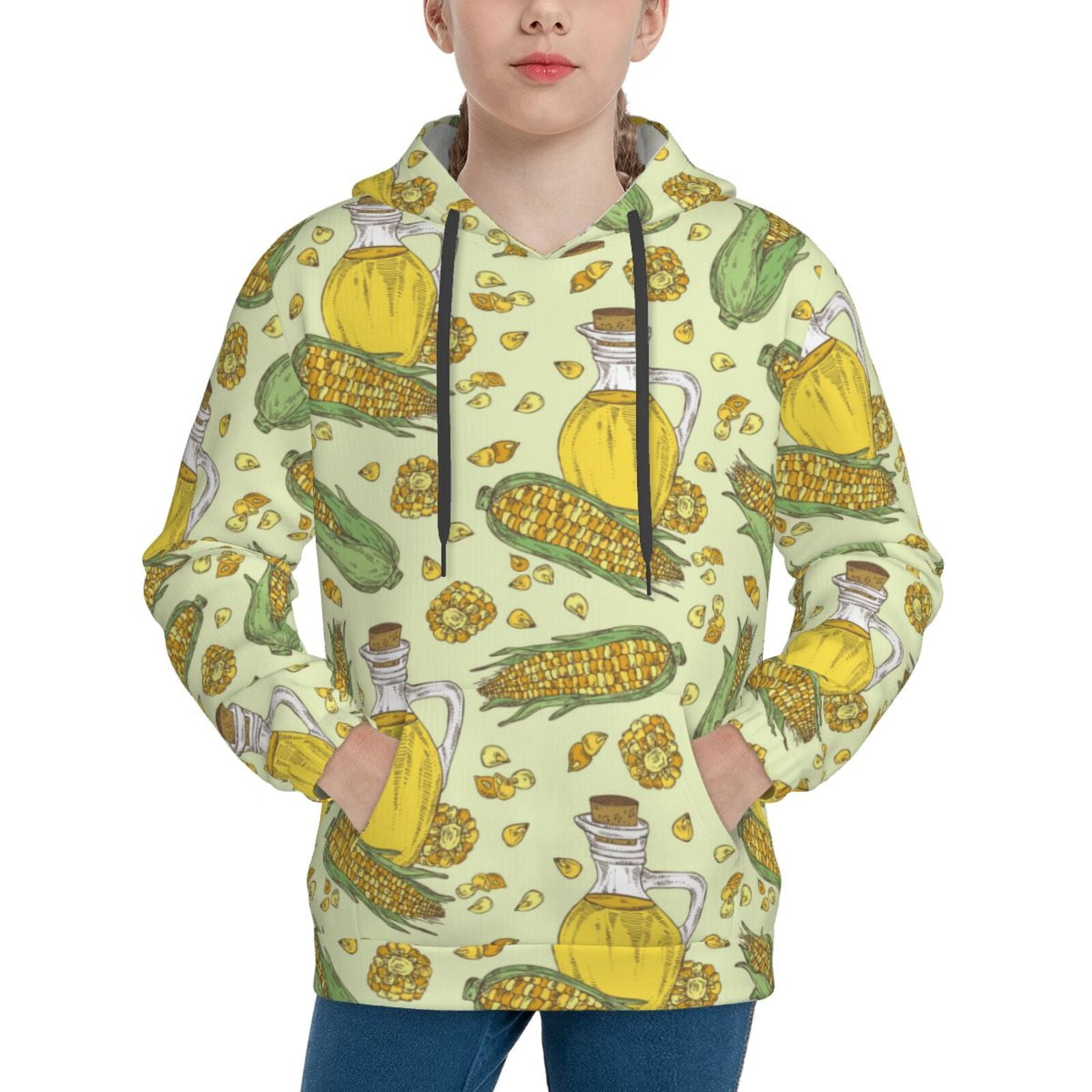 Balery Corn And Corn Oil Pattern Boys Hoodie, Youth Pullover Hooded
