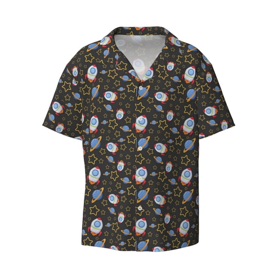 Balery Cosmic Men's Casual Button Down Shirt Short Sleeve Textured Summer Cuban Beach Shirts-X-Large