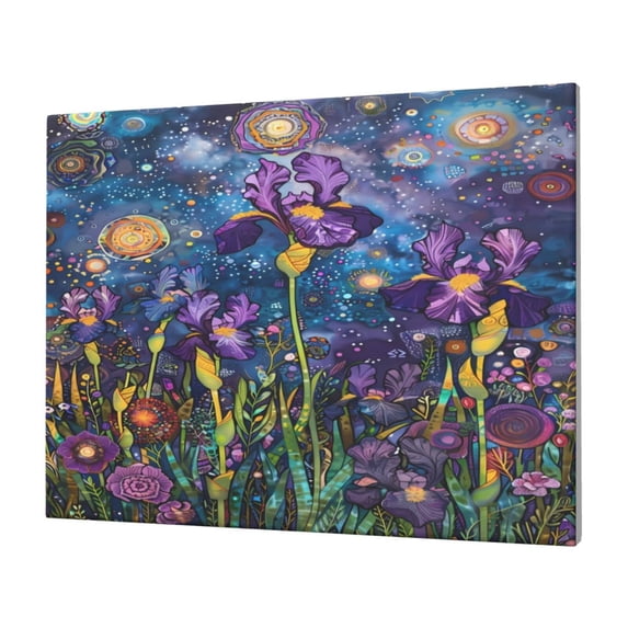 Balery Cosmic Purple Irises Pattern Canvas Decorative Picture – 30x40in Premium Wall Art, Modern Canvas Print for Home Decor（Horizontal）