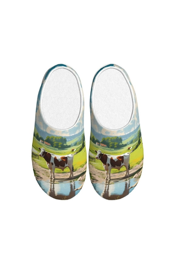Countryside Farm Cow Pattern Women's Fuzzy Memory Foam Slippers Fluffy Winter House Shoes Indoor and Outdoor-35/36