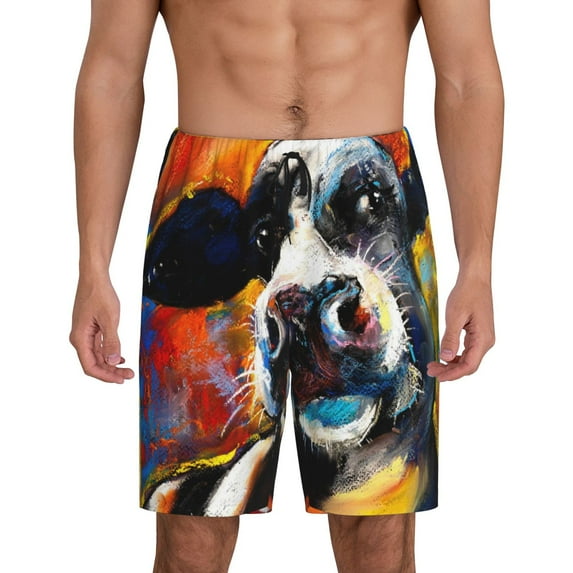Balery Cow Men's Cotton Knit Pajama Shorts Waistband & Pockets,Short Pajama Pants-XX-Large
