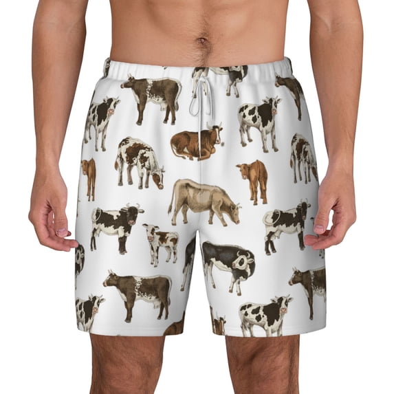 Balery Cow Mens Swim Trunks Swim Shorts for Men Quick Dry Inseam Beach Shorts with Compression Liner Pocket-XX-Large