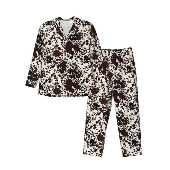 Balery Cow Skin Pattern Pajama Sets for Men Long Sleeve 2 Piece Sleepwear Loungewear Sets Soft PJ's with Pockets Long Sleeve Comfy Pj Sets-Medium