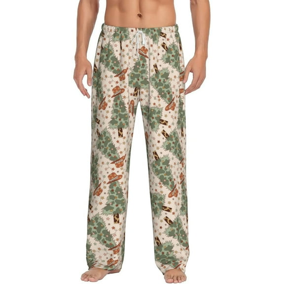 Balery Cowboy Christmas Trees print Men's Pajama Pants,Ultra Lightweight Pjs,Lounge Pant-Medium