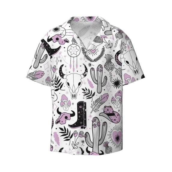 Balery Cowboy Men's Casual Button Down Shirt Short Sleeve Textured Summer Cuban Beach Shirts-XX-Large