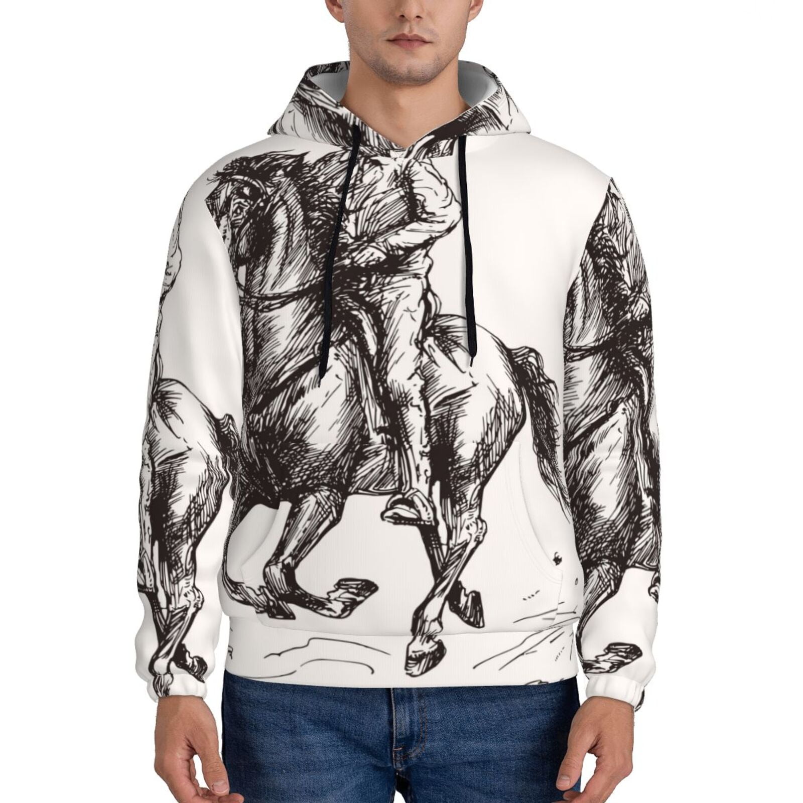 Ethnic Pattern Patchwork Horse Print Drawstring Hoodie main image 1
