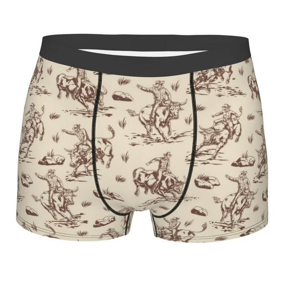 Balery Cowboy Sitting On Cow Back Men's Boxer Briefs, Soft and Breathable Cotton Underwear with nylon Waistband-Large