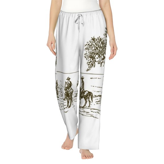 Balery Cowboys Riding A Horse Near A Tree print Women's Pajama Pants,Ultra Lightweight Pjs,Lounge Pant-Small
